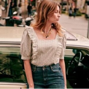 SEZANE BLOUSE EZECQUIEL COLOR : ECRU FLEURS NOIRESSIZE : 34 X 1